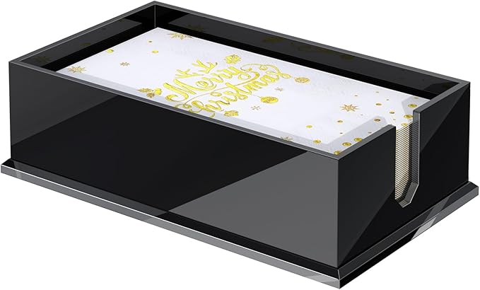 Napkin Holder for Table, Acrylic Napkin Paper Towel Holder for Kitchen, Clear Acrylic Guest Towel Holder Tray for Bathroom, Cocktail Napkin Holder for Dinner (Rectangle Black 0.16+0.31in Thickness)