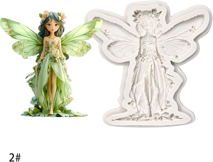 (Four-piece set) Silicone mold of winged girl with spread wings, DIY silicone mold, cake chocolate mold, wedding cake decoration tool, soft candy mold