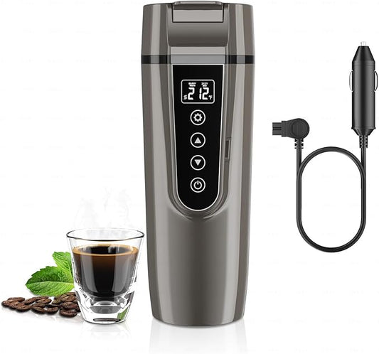 Car Electric Kettle for Travel : FVPE 12V/24V Small Electric Water Kettle, Multi-Temp Control 400 mL Portable Car Water Boiler for Brewing Coffee Tea,LCD Display 304 Stainless Steel Truck Heating Cup