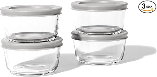 Borosilicate Glass Food Containers - 8 Piece Set (1 cup) - Premium Storage Solution Microwave & Dishwasher Safe, BPA-Free Lids, Grey
