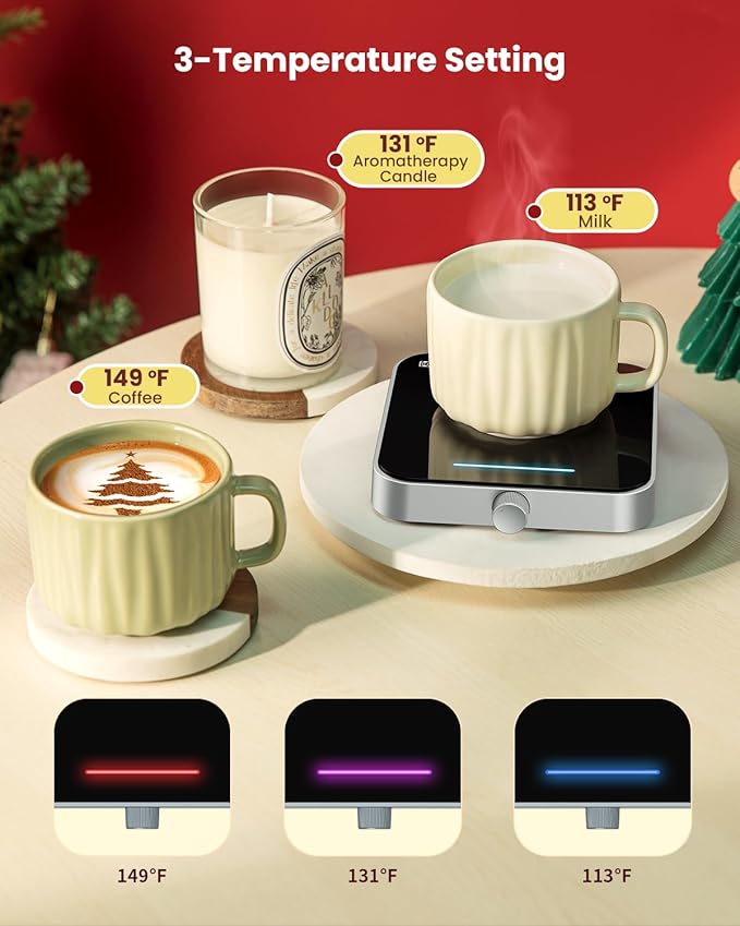 Maestri House Mug Warmer, Electric Coffee Cup Warmer for Desk with 3-Temp Settings,Auto Shut Off, Constant Temperature Heating for Beverage, Milk, Tea and Hot Chocolate at Home & Office (Silver)
