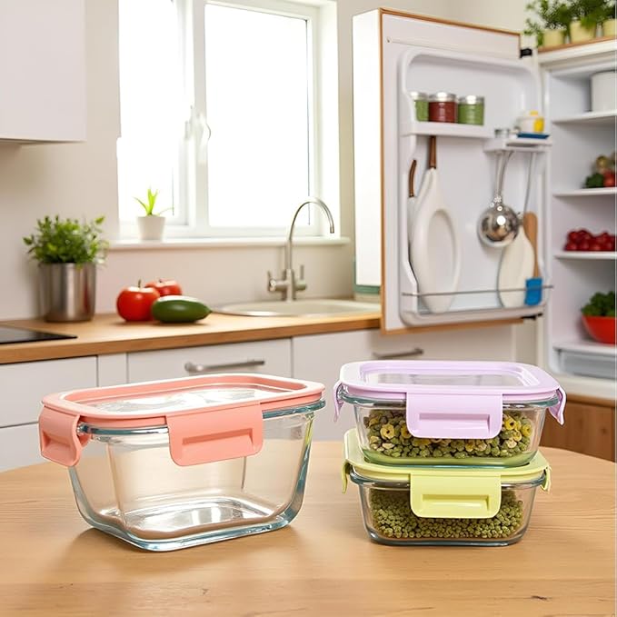 16 Pcs 2Cup Square Glass Food Storage Containers With Lids, 16OZ Food Meal Prep Bowls BPA free, Small Square Glass Food Containers Leak-proof, Dishwasher Microwave Freezer Safe (8 Packs)