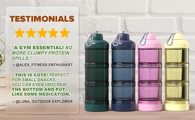 BYLWORKOUT 3-Layer Protein Powder Travel Container with Funnel and Keychain | Portable Food Storage Organizer for Gym, Fitness, Kitchen, Camping, Hiking, and Travel (Ink Blue)