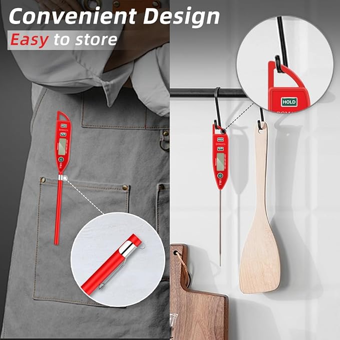 BOMATA Waterproof IPX7 Thermometer for Water, Liquid, Candle and Cooking. Instant Read Food Thermometer with Long Probe for Cooking, Meat, BBQ! T101 (Red Color)………
