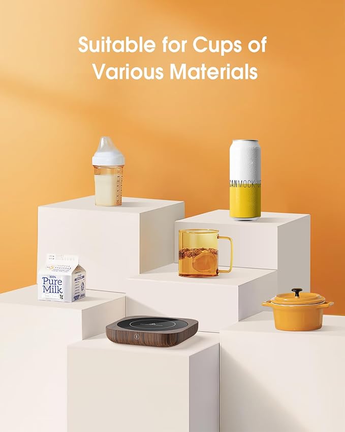 Coffee Mug Warmers for Desk with 3 Temperature Settings, Smart Coffee Warmer Plate for Heating Milk, Tea and Hot Chocolate (Wood)