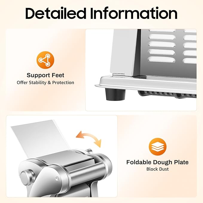 Electric Pasta Maker, Stainless Steel Roller Noodle Making Machine with 8 Adjustable Thickness Settings, Commercial Noodle Maker with Rollers and Cutter, for Spaghetti, Fettuccini, Lasagna