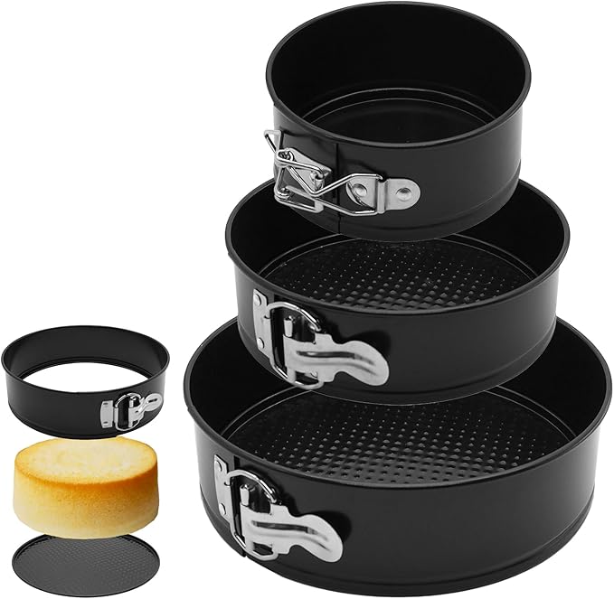 Springform Cake Pan Set,Non-Stick Springform Pans Set of 3 (4, 7, 9 inches),Leak-Proof Round Cake Pans with Removable Bottom for Baking Cake Pie Pizza and Quiches (Black3)