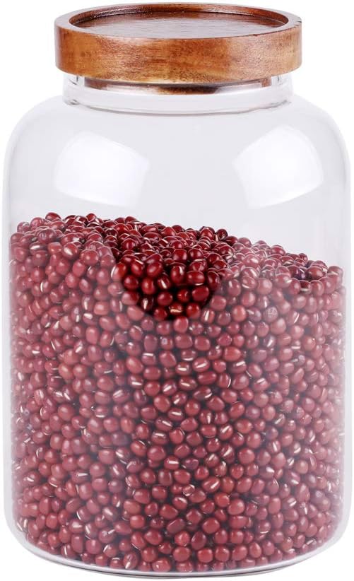 Large Glass Food Canisters, 66 FL OZ(1950ml) Kitchen Serving Stoarge Container with Airtight Acacia Lids, Cereal Dispenser Jars for Spaghetti Pasta, Powder, Spice, Tea, Coffee(7.6inch high)