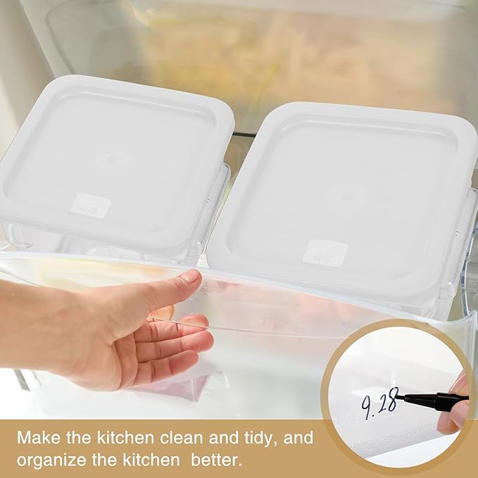 2 Pieces Square Food Storage Containers Polycarbonate Clear food Container with Lid Commercial Storage with Graduations for Commercial Kitchen Dough Marinating Meat(White,8 Qt)