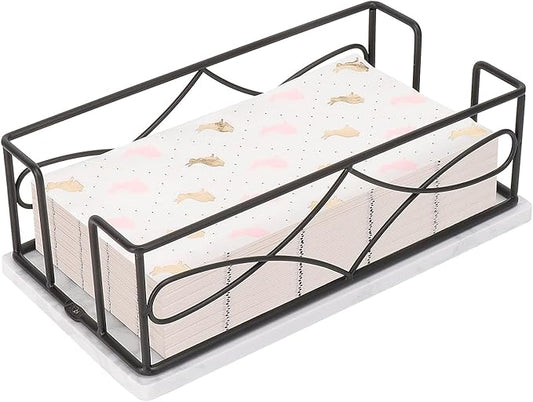 Napkin Holder with Marble Base, Guest Towel Paper Dispenser for Table, Modern Metal Napkin Stand, Ideal for All Bathroom Vanity, Kitchen Decor Accessories (Matte Black, 3.2 Inch)