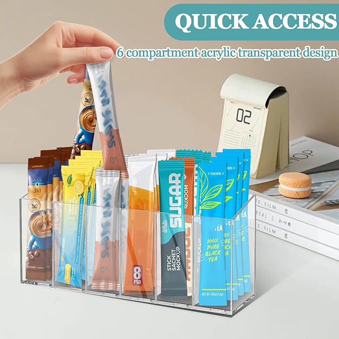Drink Packet Organizer, Water Drink Packet Holder with Removable Divider, Water Flavor Packet Organization Container for Kitchen Organizers and Storage