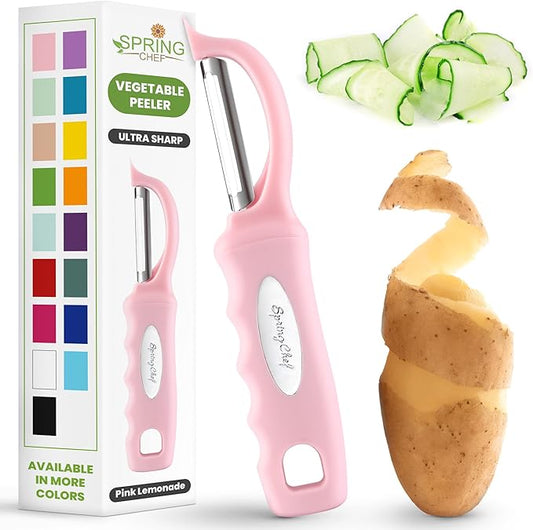 Spring Chef Premium Swivel Vegetable Peeler, Soft Grip Handle and Ultra Sharp Stainless Steel Blades - Perfect Kitchen Peeler For Veggie, Fruit, Potato, Carrot, Apple - Pink Lemonade