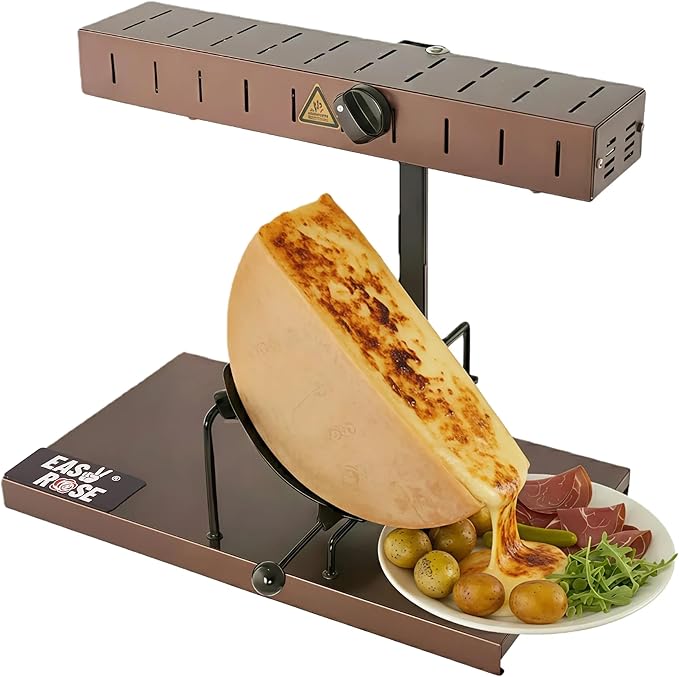 Commercial Electric Raclette Cheese Melter Grill – 850W with Tilt-Release Pan, Rack & Pinion Height Control for Half-Wheels Cheeses Countertop Melt Station for Restaurants & Catering Kitchens
