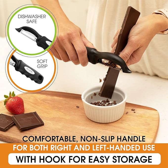 Spring Chef Premium Swivel Vegetable Peeler, Soft Grip Handle and Ultra Sharp Stainless Steel Blades - Perfect Kitchen Peeler For Veggie, Fruit, Potato, Carrot, Apple - Black - Set of 2