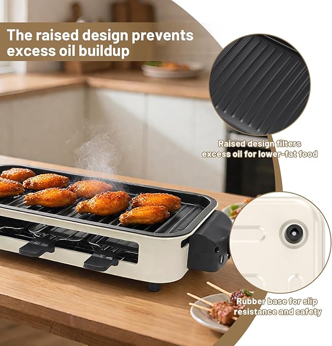 3-in-1 Indoor Smokeless Grill,Removable 18’’x 9’’Electric Griddle Nonstick with Temperature Control for Indoor Outdoor Family Party Kitchen Picnic Table