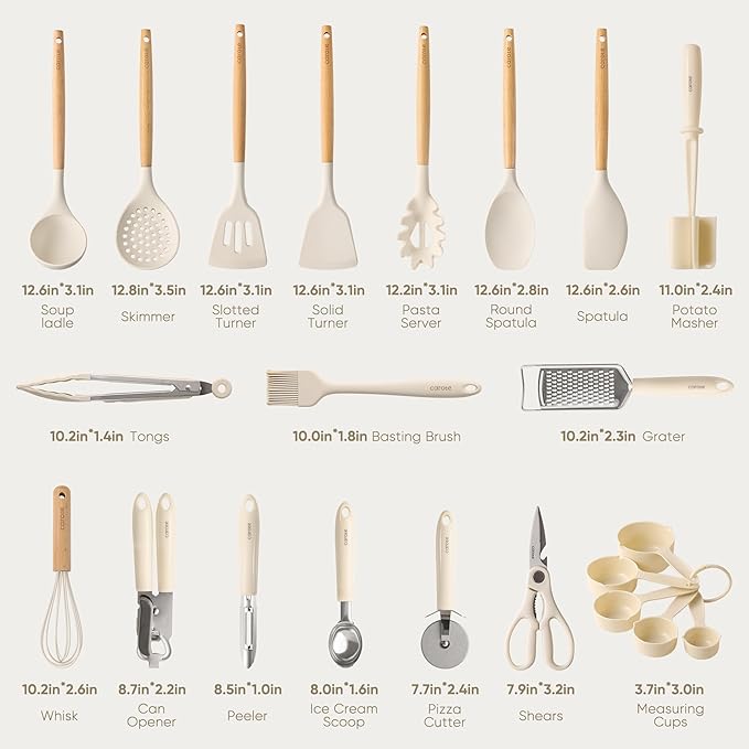 CAROTE 22pcs Silicone Cooking Utensils Set, 446°F Heat Resistant Kitchen Utensils Gadgets Set, Spatula, Turner, Whisk, Tongs