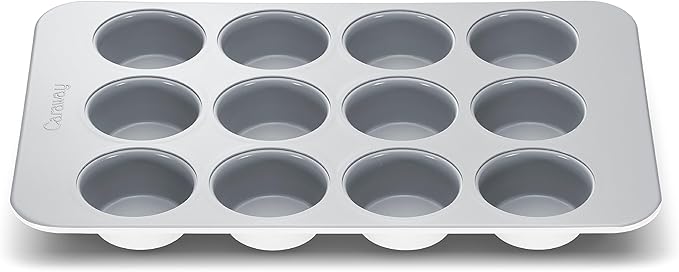 Caraway Non-Stick Ceramic 12-Cup Muffin Pan - Naturally Slick Ceramic Coating - Non-Toxic, PTFE & PFOA Free - Perfect for Cupcakes, Muffins, and More - White