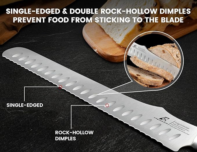Bread Knife for Homemade Bread, 10.6 Inch Multifunction Serrated Knife, Razor Sharp Slicer, Forged High Carbon German Steel, Full Tang Ergonomic Handle Design for Sourdough Turkey Fruit