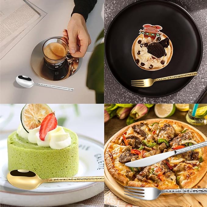 30-Piece Hammered Silverware Flatware Cutlery Set Service for 6,304 Thickened Stainless Steel Cutlery Knife,Fork and Spoon Set,Dishwasher Safe,Gift Package for Wedding Housewarming