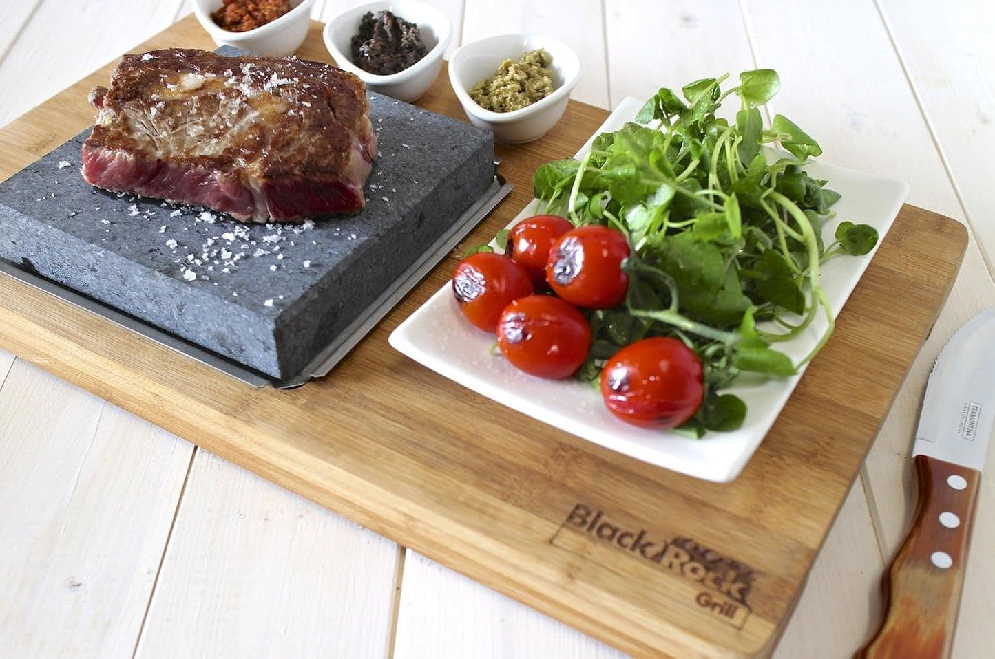 Black Rock Grill Steak On The Stone Set, Hot Rock Grill Table Top Lava Cooking Stone (One Gift Set)