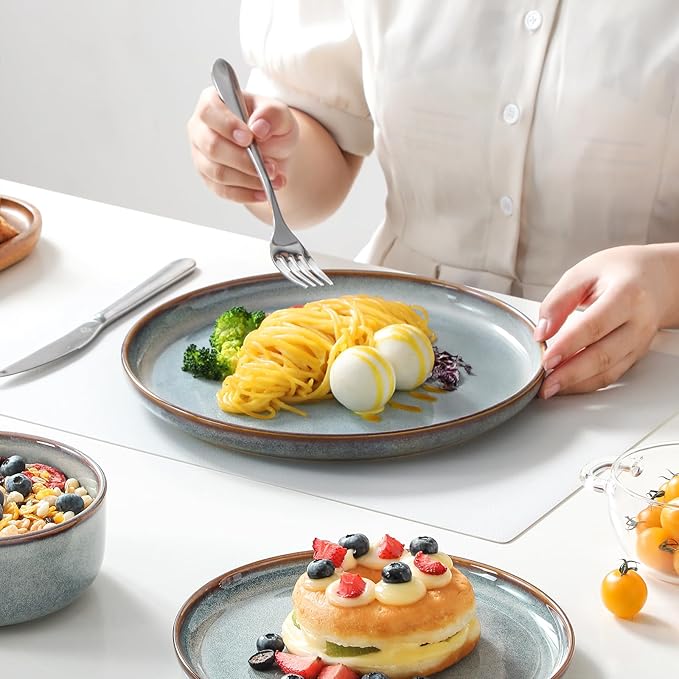 vancasso PLAYA Plates and Bowls Sets, 12 Pieces Light-Blue Dinnerware Sets for Kitchen, Reactive Glaze Dishes Set for 4, Dishwasher and Microwave Safe