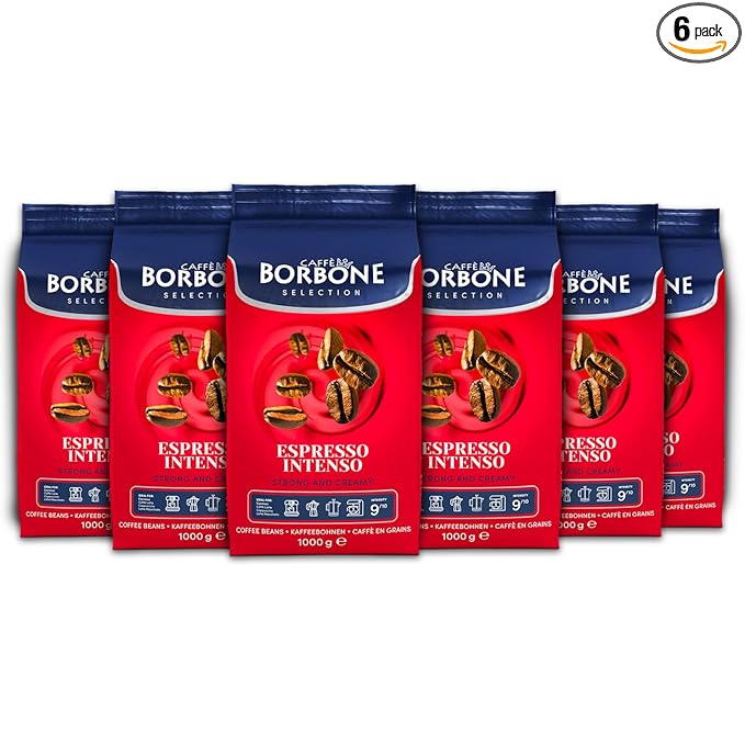 Caffe Borbone Whole Bean Coffee, Espresso Intenso, Medium Roast, Full-Bodied and Strong, Premium Robusta Coffee Beans, Roasted and Freshly Packaged in Italy - 2.2 Pound Bag (Pack of 6)