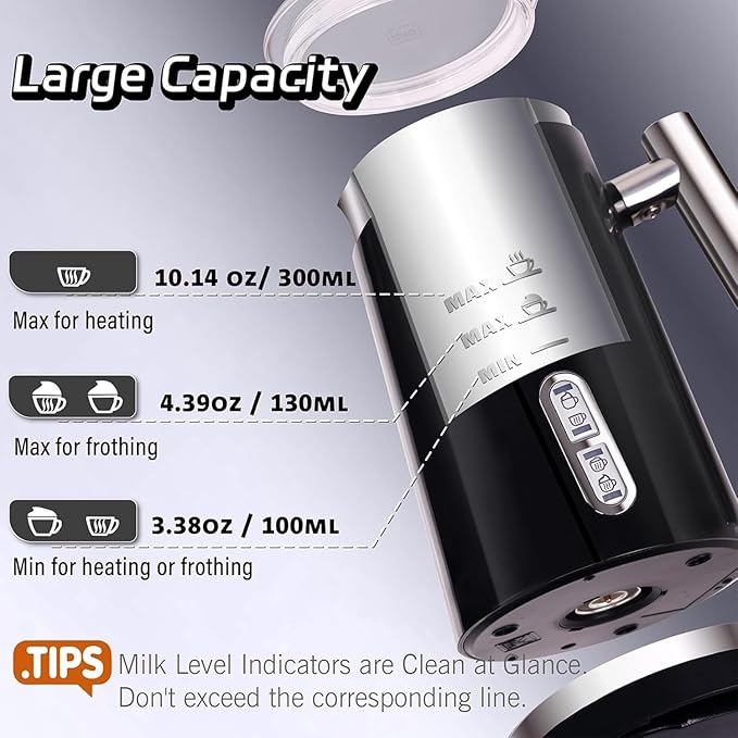 Huogary Milk Frother, 4 in 1 Electric Milk Steamer, Automatic Hot & Cold Foam Maker, Milk Warmer for Coffee, Latte, Cappuccino, Macchiato, 120V