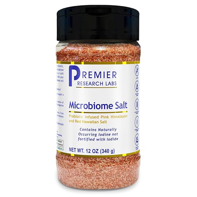 Premier Research Labs Microbiome Salt - Pink Himalayan Mineral Sea Salt with Alaea Hawaiian Red, Fine Grain, Gourmet, Pure Minerals for Hydration, Added Probiotics for Gut Health - 12 oz (Pack of 1)