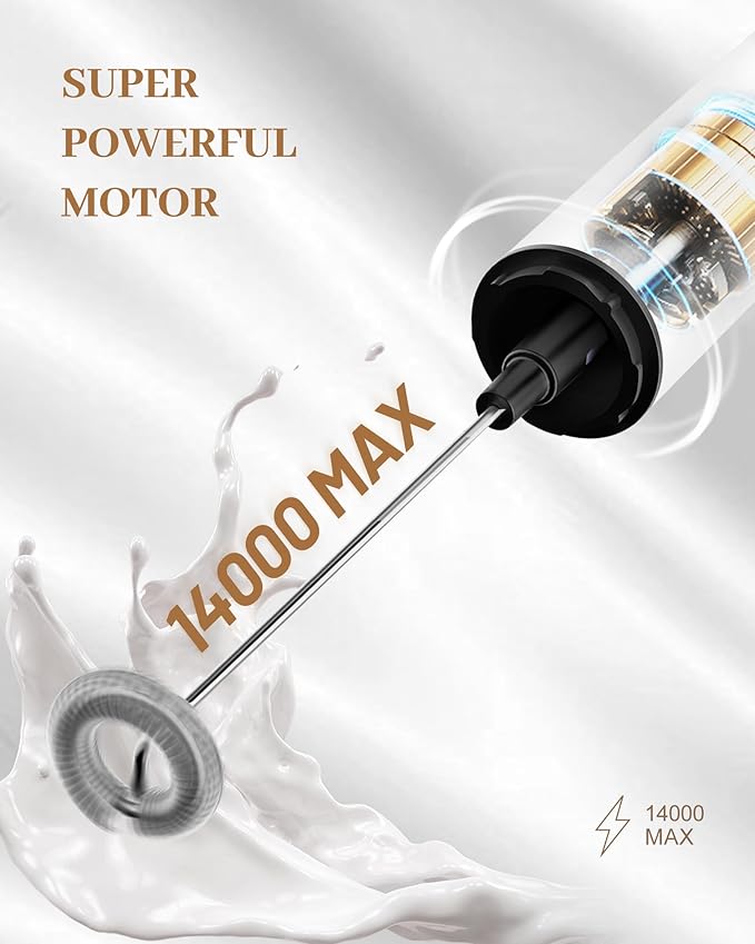 Milk Frother Rechargeable with Cover - Coffee Frother Wand, Drink Mixer Handheld with 2 Detachable Stainless Whisks 2 Speed Adjustable for Latte, Cappuccino, Hot Chocolate, Egg, White