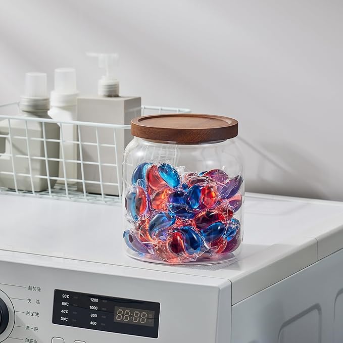 Sweejar Glass Jars for Laundry Room Organization, Half-Gallon Laundry Pods Container, Glass Food Storage Jars with Airtight Lid, 2 Pack, Press Lid