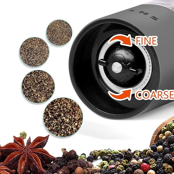 LHS Premium Salt and Pepper Grinder Set, Stainless Steel Salt Pepper Shaker Set, Refillable Pepper Grinder and Salt Mill with Adjustable Coarseness for Kitchen Use - 4.6 Inches(2-Pack, Grey & Black)