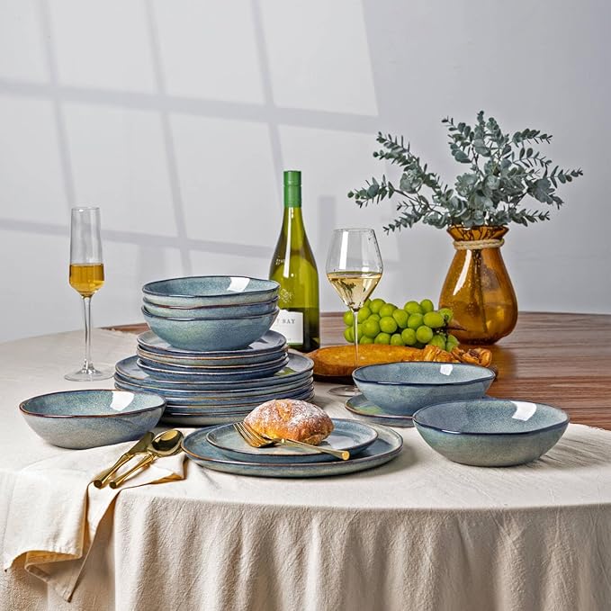 AmorArc Ceramic Dinnerware Sets,Handmade Reactive Glaze Stoneware Plates and Bowls Sets,Highly Chip and Crack Resistant | Dishwasher & Microwave Safe Dishes Set,Service for 8 (24pc)