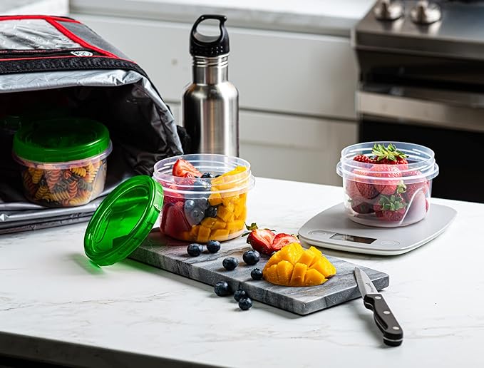 (16 Ounce 10 Pack) Twist cap Containers Clear Bottom With Green Top Screw on Twist Top Food Storage Freezer Containers