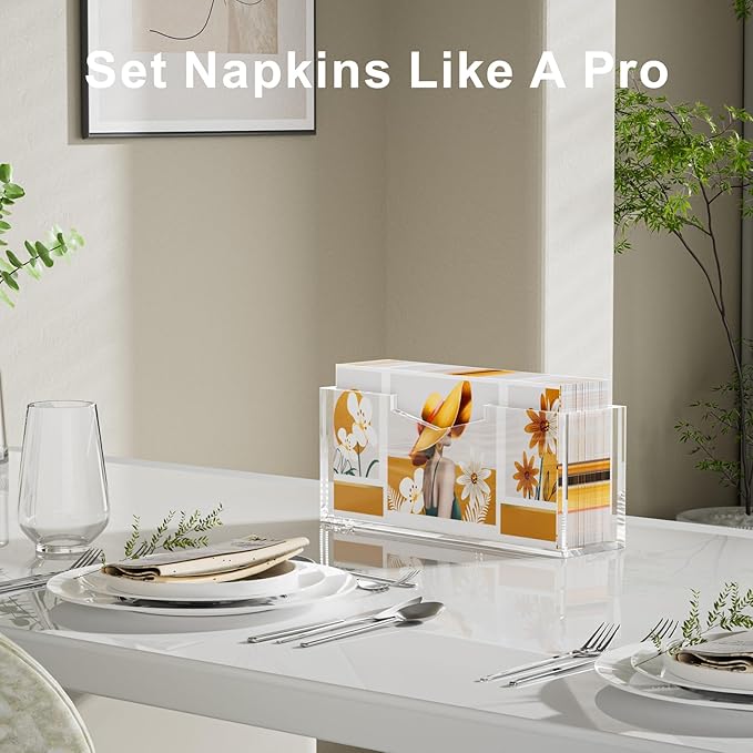 HELPLEX Clear Acrylic Guest Towel & Napkin Holder - Waterproof Splash-Proof Vertical Design for Bathroom, Kitchen, Dining Table - Home Hotel Office Organizer (1-Pack)