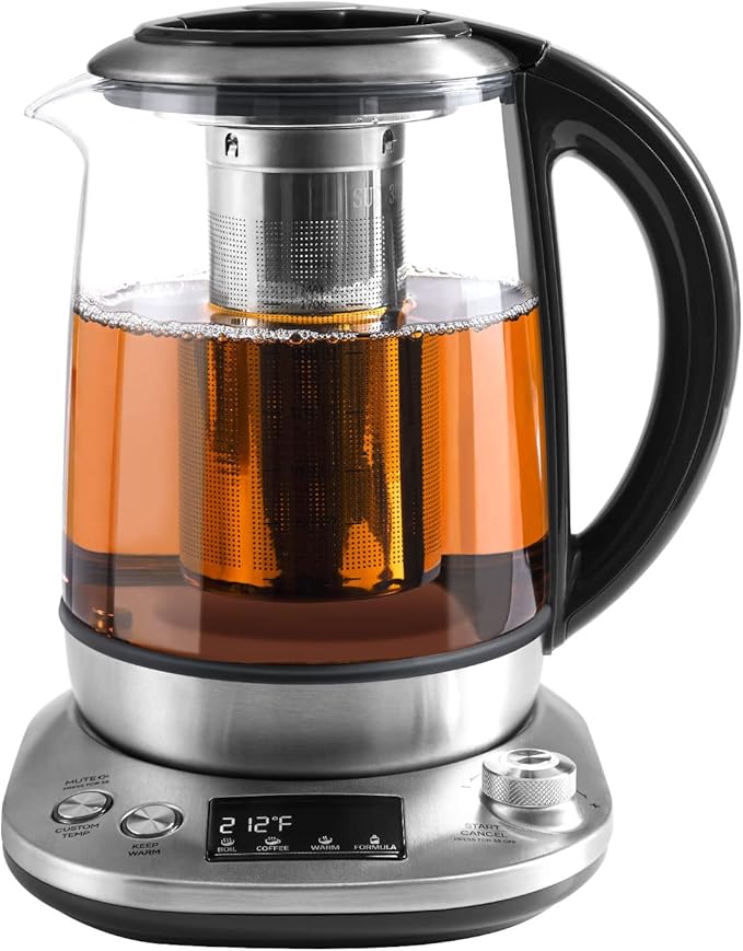 Mecity Electric Tea Kettle with Removable Infuser, 9 Preset Brewing Programs, Temperature Control, 2 Hours Keep Warm, Borosilicate Glass, 1.7 Liter, 1200W