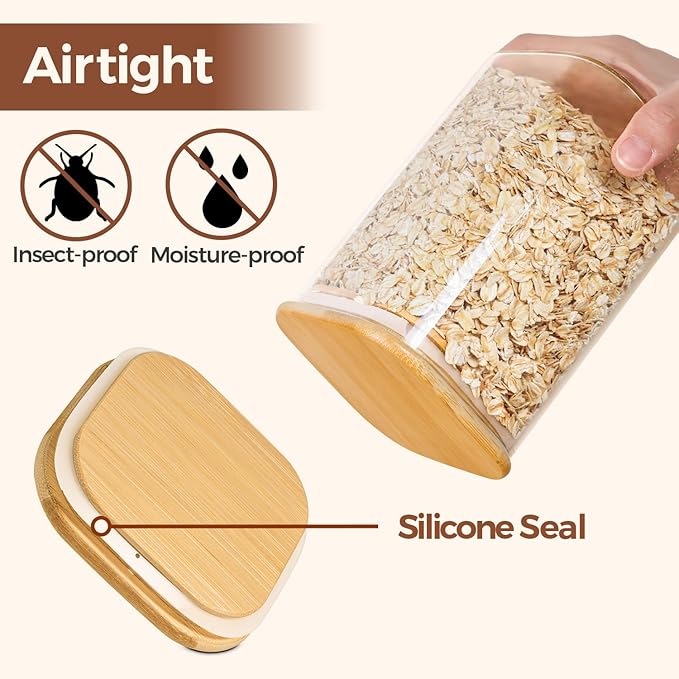 ComSaf 0.7 Qt Glass Food Storage Jars Set of 9, Clear Glass Storage Containers with Lids, Pantry Organization Jar, Spice, Blooming Tea, Oat, Coffee and Sugar Container, Small Canister Set for Kitchen