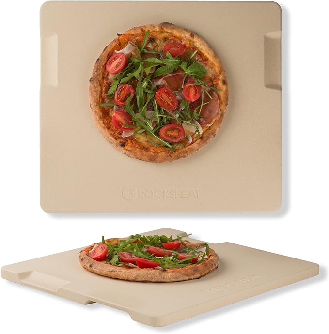 Large Pizza Stone, 16"x14" Rectangular Pizza Stone for Oven Grill BBQ, Baking Stone for Pizza Bread, Unique Built-in 4 Handles Cooking Stone