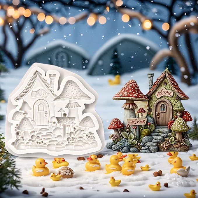 (Four-piece set) Santa Claus, cartoon mushroom cottage, floral door decoration, DIY silicone mold, cake chocolate mold wedding cake decoration tool soft cake