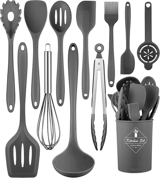 Kitchen Utensils Set-12 Pieces Silicone Cooking Utensils Set (Dishwasher Safe) 392°F Heat Resistant Spatula Set, Nonstick Cookware