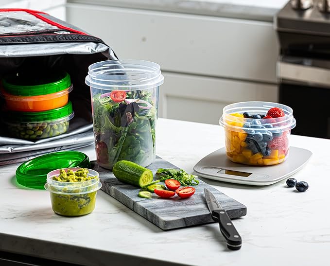 (4 Ounce 10 Pack) Twist cap Containers Clear Bottom With Green Top Screw on Lids Twist Top Food Storage Freezer Containers