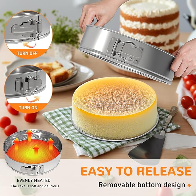 7 Inch 304 Stainless Steel Springform Pan with Removable Bottom, Nonstick Round Spring Form Cheesecake Pan with 30 Pcs Parchment Paper Liners
