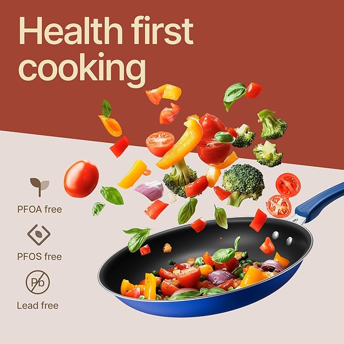 Pots and Pans Set, 23-Piece Non Stick Cookware & Bakeware Sets with Plaid Pattern, Stackable Design, Dishwasher Safe, Stain-resistant, Oven & All-Stove Safe, Tempered Glass Lid, Blue