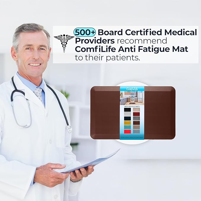 ComfiLife Anti Fatigue Floor Mat – 3/4 Inch Thick Kitchen Mats for Floor, Standing Desk Mat, Kitchen Rug – Comfort at Home, Office – Durable – Stain Resistant – Non-Slip Bottom (24" x 70", Brown)