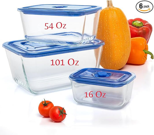 Moss & Stone Extra Large Glass Storage Containers With Lids Set of 3, 101 Oz/ 54 Oz/ 16 Oz, Deep Rectangular Glass Food Container with Lid, Leak Proof, Microwave, Dishwasher & Oven Safe