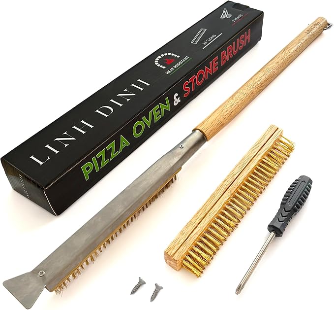 Pizza Oven Accessories, Pizza Oven Brush with Scraper, Pizza Stone Brush and Oven Cleaning Brush, Pizza Accessories and Supplies - 26INCH with Extra Head & Screwdriver
