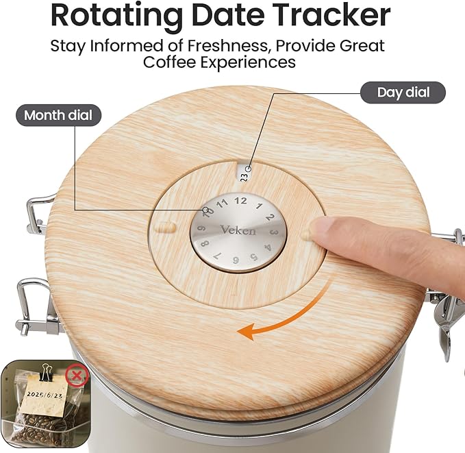 Veken Coffee Canister, 39OZ Large, Airtight Stainless Steel Food Storage Container for 2.2lbs Coffee Beans, Ground, Sugar, Tea, Flour, Cereal, Kitchen Bar Accessories with Date Tracker & Scoop, Cream