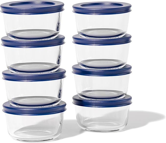 16-Piece Glass Food Storage Containers Set (8 Containers + 8 BPA-Free Lids) | 7-Ounce, Leakproof | Microwave, Freezer, Oven & Dishwasher Safe | Ideal for Meal Prep & Pantry Organization