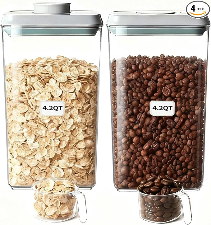 Pop Food Storage Containers Set Large Airtight Food Storage Containers with Pop Lids, Kitchen Pantry Organization and Storage, Cereal, Rice, Flour, Pasta & Snack Container, BPA Free, 2 x 4.2Qt