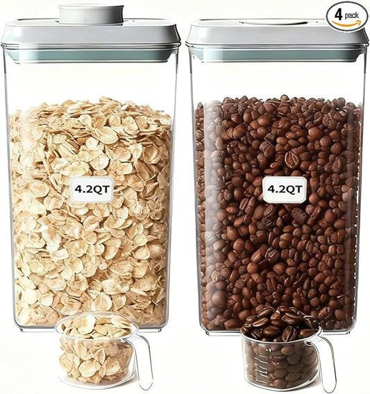 Pop Food Storage Containers Set Large Airtight Food Storage Containers with Pop Lids, Kitchen Pantry Organization and Storage, Cereal, Rice, Flour, Pasta & Snack Container, BPA Free, 2 x 4.2Qt