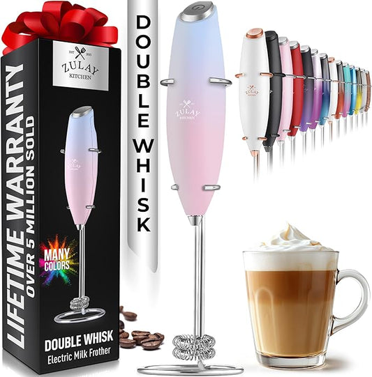 Zulay Kitchen Whisk Milk Frother with 4 Duracell Batteries - Powerful Handheld Foam Maker for Coffee, Lattes, Matcha, Hot Chocolate & Cappuccinos - Whip Creamy Froth in Seconds